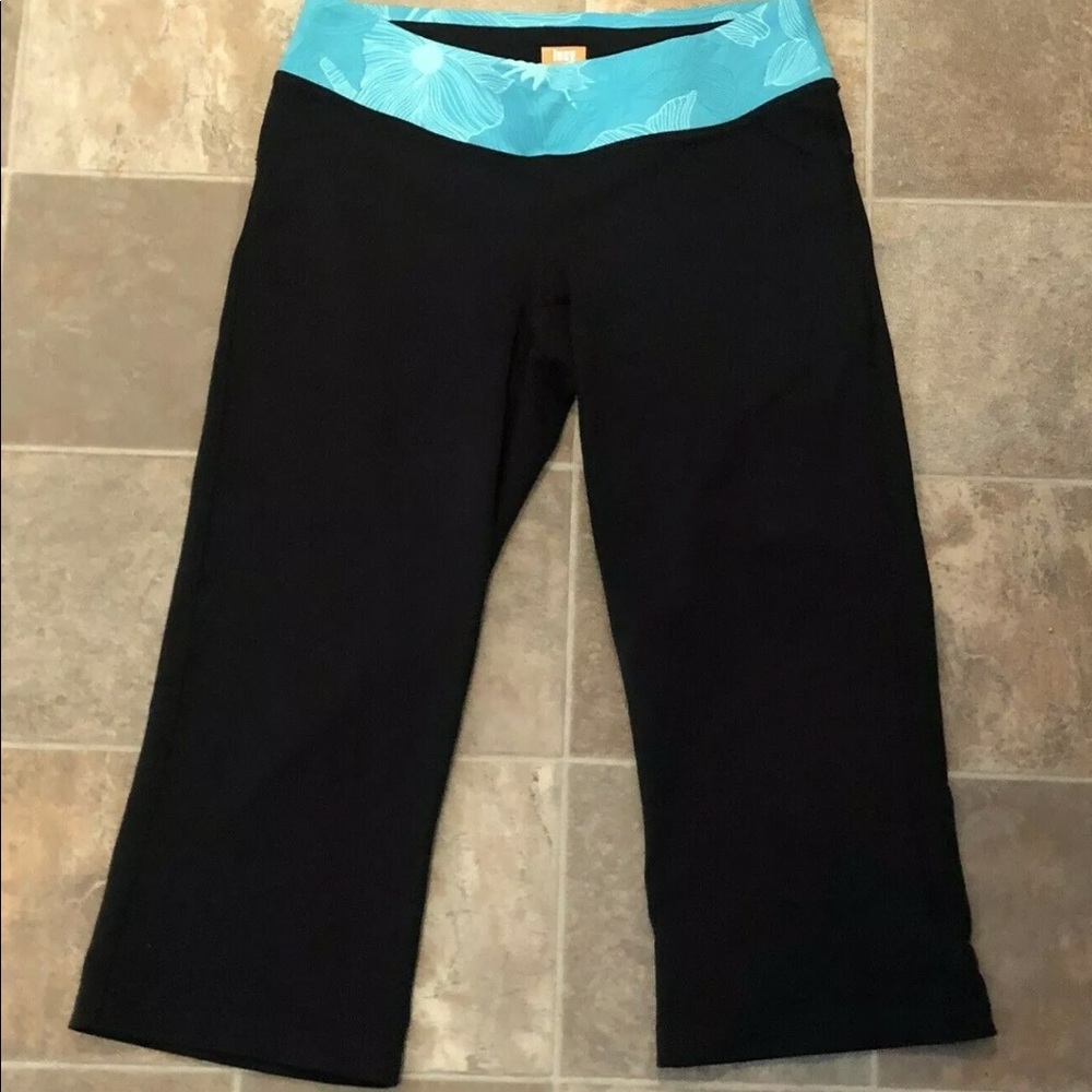 Lucy Powermax Sz S Black Teal Crop Pants Leggings
